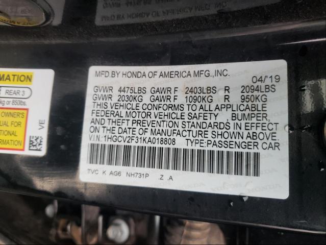 Photo 9 VIN: 1HGCV2F31KA018808 - HONDA ACCORD SPO 