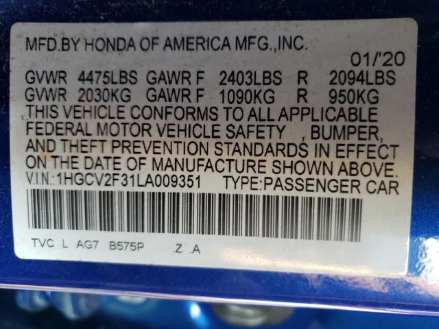 Photo 9 VIN: 1HGCV2F31LA009351 - HONDA ACCORD SPO 