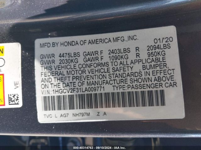 Photo 8 VIN: 1HGCV2F31LA009771 - HONDA ACCORD 