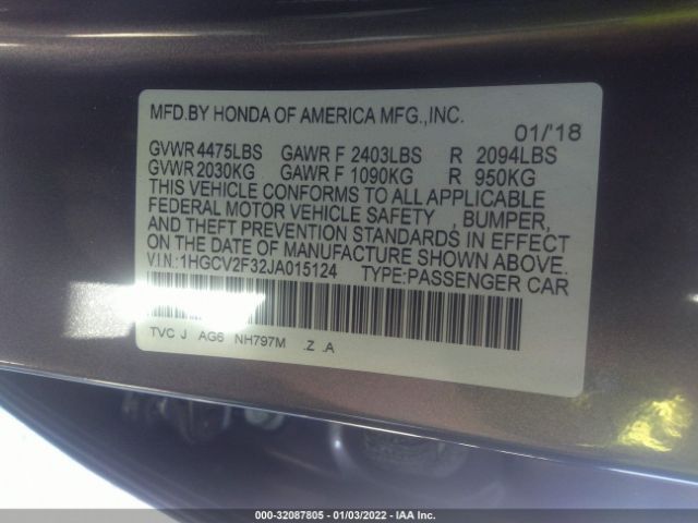 Photo 8 VIN: 1HGCV2F32JA015124 - HONDA ACCORD SEDAN 