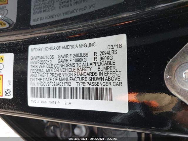 Photo 8 VIN: 1HGCV2F32JA031792 - HONDA ACCORD 