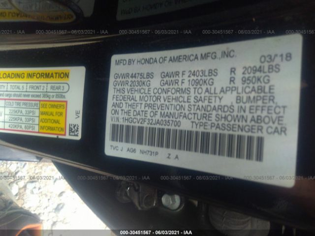 Photo 8 VIN: 1HGCV2F32JA035700 - HONDA ACCORD SEDAN 