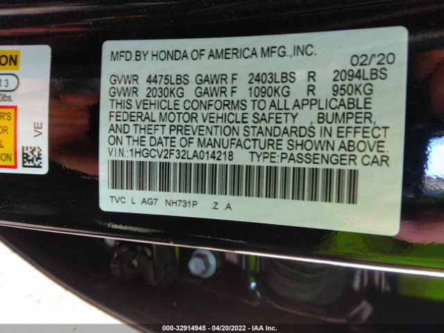 Photo 8 VIN: 1HGCV2F32LA014218 - HONDA ACCORD SEDAN 