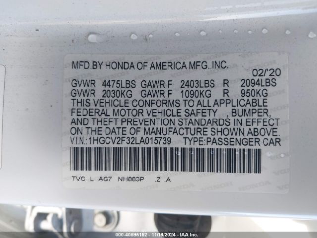 Photo 8 VIN: 1HGCV2F32LA015739 - HONDA ACCORD 