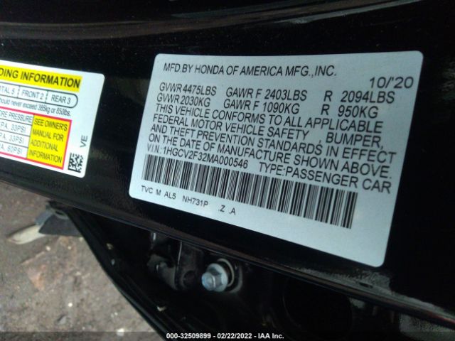 Photo 8 VIN: 1HGCV2F32MA000546 - HONDA ACCORD SEDAN 