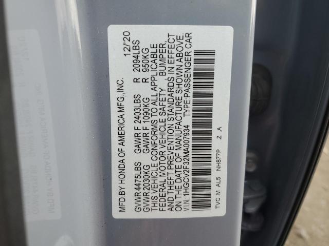 Photo 11 VIN: 1HGCV2F32MA007934 - HONDA ACCORD 