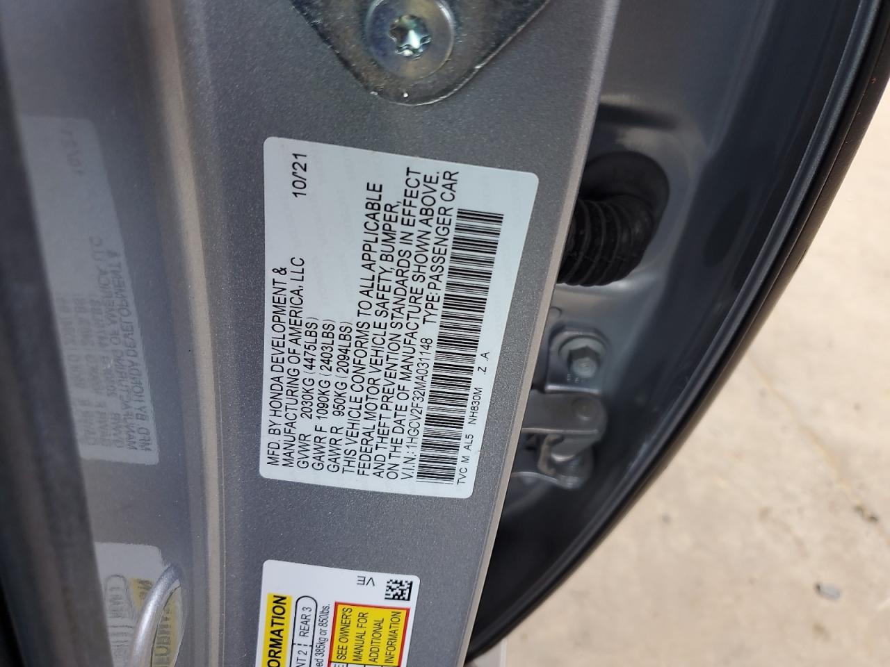 Photo 11 VIN: 1HGCV2F32MA031148 - HONDA ACCORD 