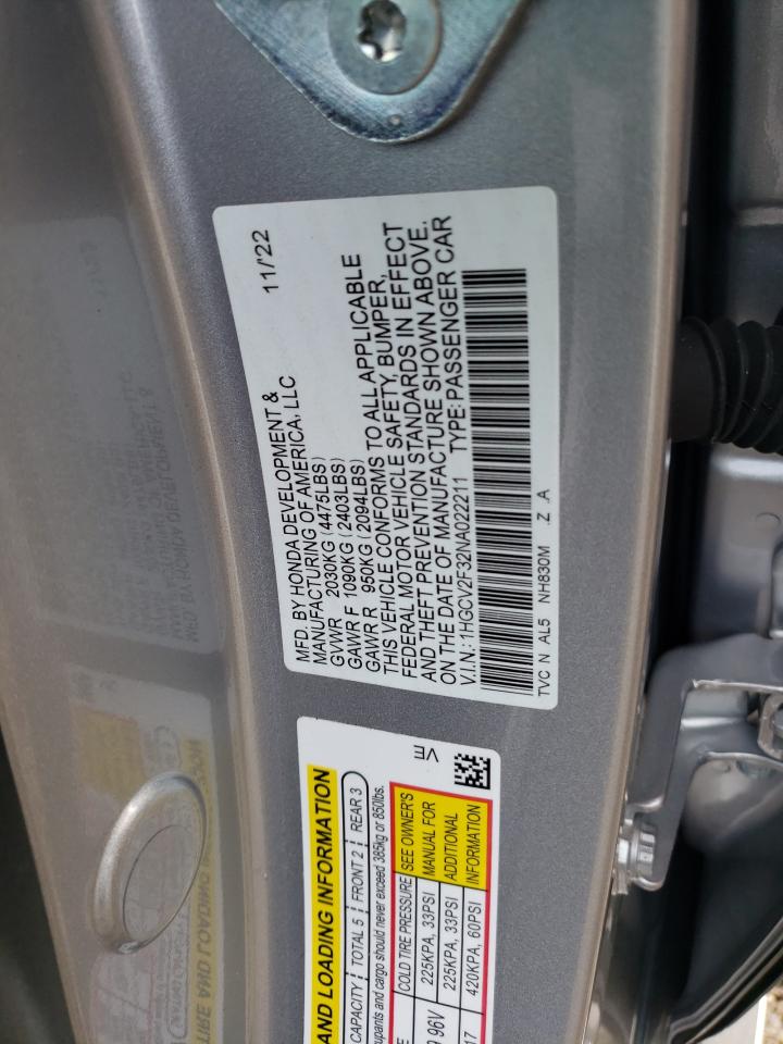 Photo 11 VIN: 1HGCV2F32NA022211 - HONDA ACCORD 