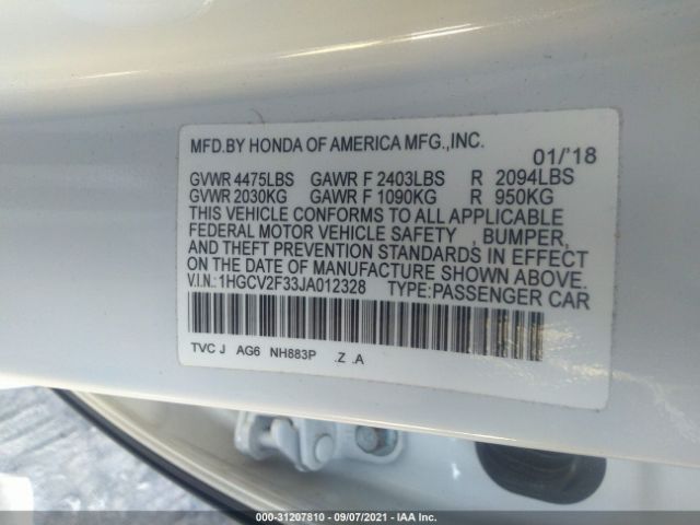 Photo 8 VIN: 1HGCV2F33JA012328 - HONDA ACCORD SEDAN 