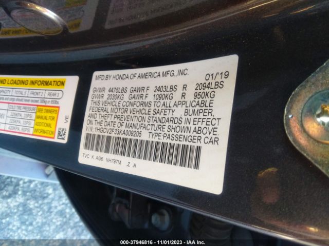 Photo 8 VIN: 1HGCV2F33KA009205 - HONDA ACCORD 