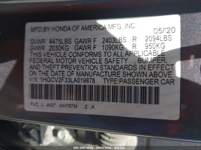 Photo 8 VIN: 1HGCV2F33LA019878 - HONDA ACCORD 