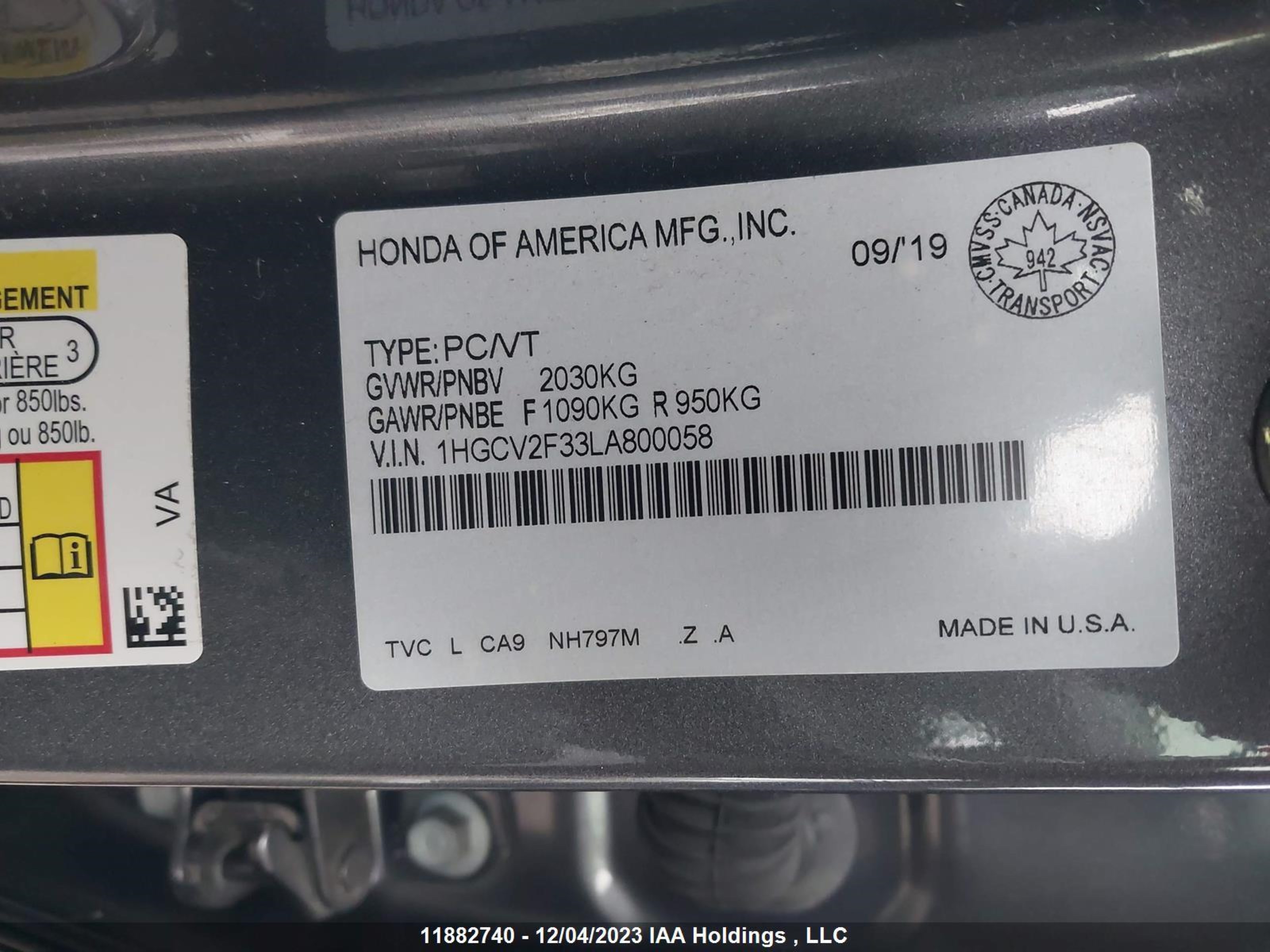 Photo 8 VIN: 1HGCV2F33LA800058 - HONDA ACCORD 