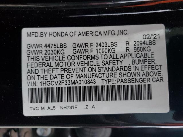 Photo 11 VIN: 1HGCV2F33MA010843 - HONDA ACCORD SPO 