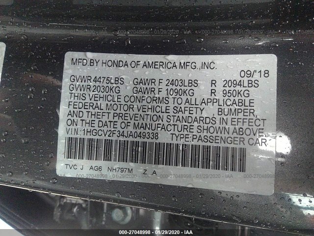 Photo 8 VIN: 1HGCV2F34JA049338 - HONDA ACCORD SEDAN 