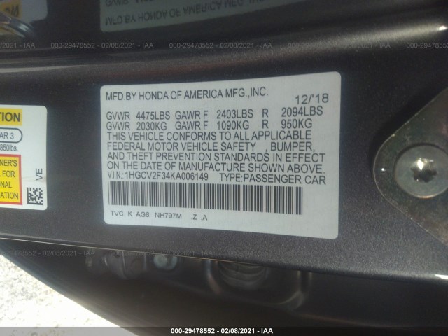 Photo 8 VIN: 1HGCV2F34KA006149 - HONDA ACCORD 