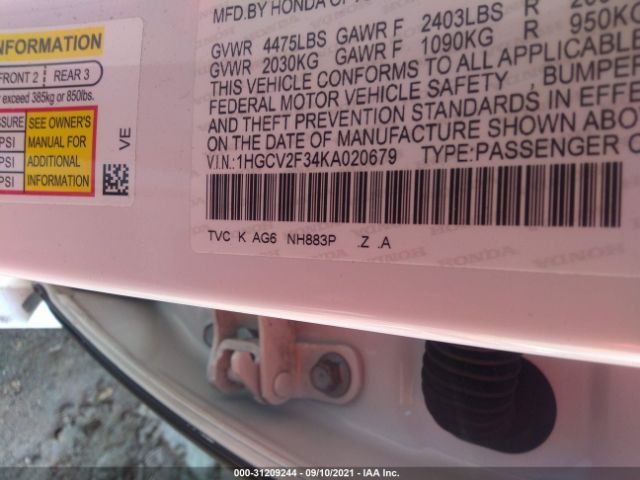 Photo 8 VIN: 1HGCV2F34KA020679 - HONDA ACCORD 