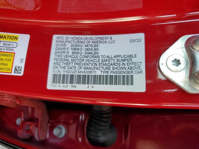 Photo 11 VIN: 1HGCV2F34NA008570 - HONDA ACCORD SPO 