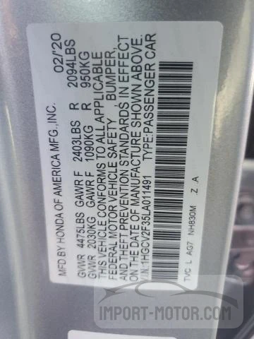 Photo 11 VIN: 1HGCV2F35LA011491 - HONDA ACCORD 