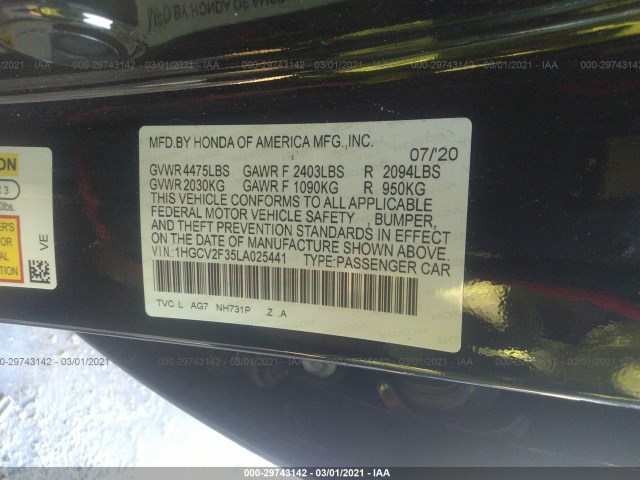 Photo 8 VIN: 1HGCV2F35LA025441 - HONDA ACCORD SEDAN 