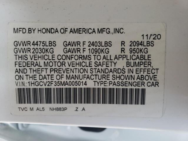 Photo 12 VIN: 1HGCV2F35MA005014 - HONDA ACCORD SPO 