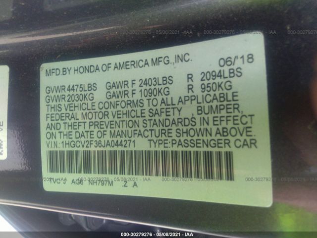 Photo 8 VIN: 1HGCV2F36JA044271 - HONDA ACCORD SEDAN 