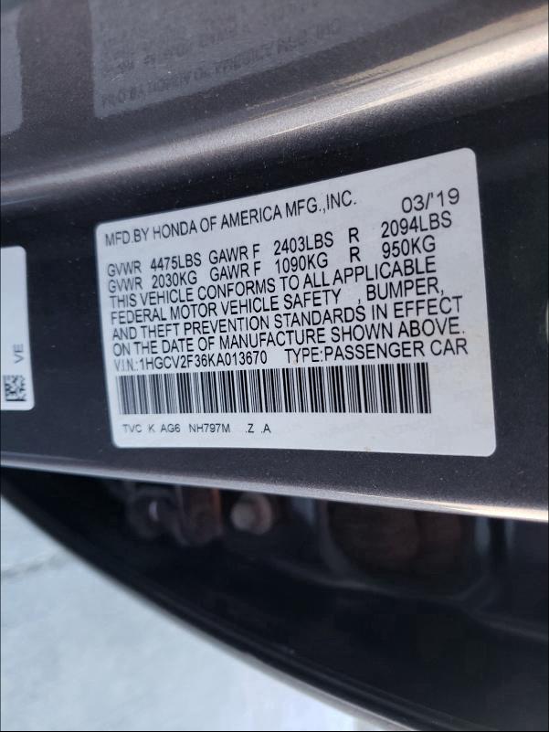 Photo 9 VIN: 1HGCV2F36KA013670 - HONDA ACCORD SPO 