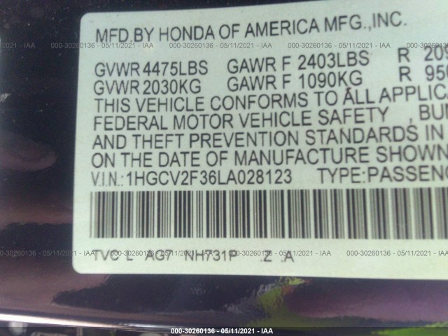 Photo 8 VIN: 1HGCV2F36LA028123 - HONDA ACCORD SEDAN 