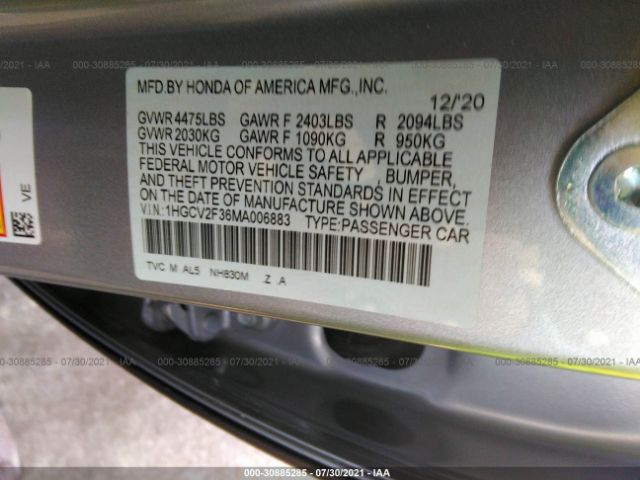 Photo 8 VIN: 1HGCV2F36MA006883 - HONDA ACCORD SEDAN 