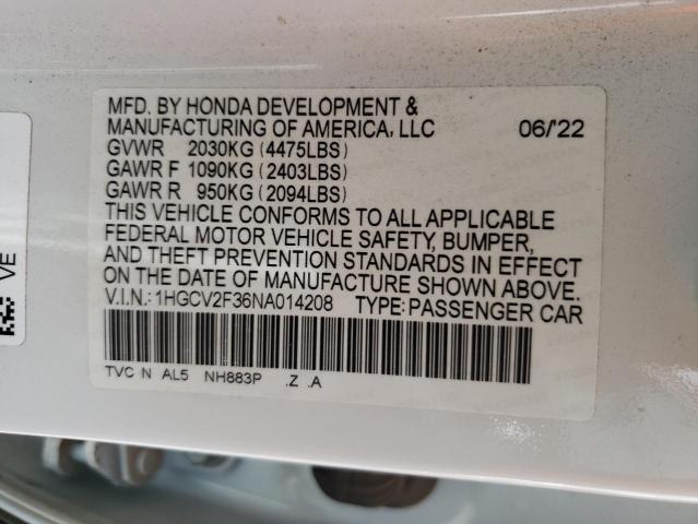 Photo 11 VIN: 1HGCV2F36NA014208 - HONDA ACCORD 