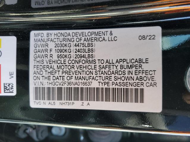 Photo 11 VIN: 1HGCV2F36NA016637 - HONDA ACCORD 