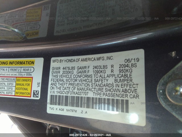 Photo 8 VIN: 1HGCV2F37KA027707 - HONDA ACCORD SEDAN 