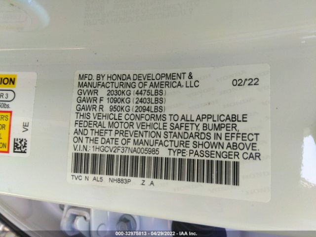 Photo 8 VIN: 1HGCV2F37NA005985 - HONDA ACCORD SEDAN 