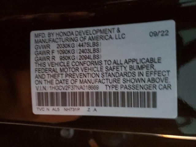 Photo 12 VIN: 1HGCV2F37NA018669 - HONDA ACCORD SPO 