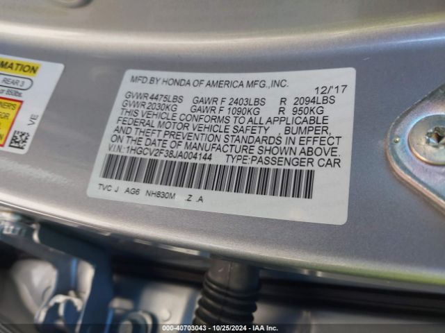 Photo 8 VIN: 1HGCV2F38JA004144 - HONDA ACCORD 