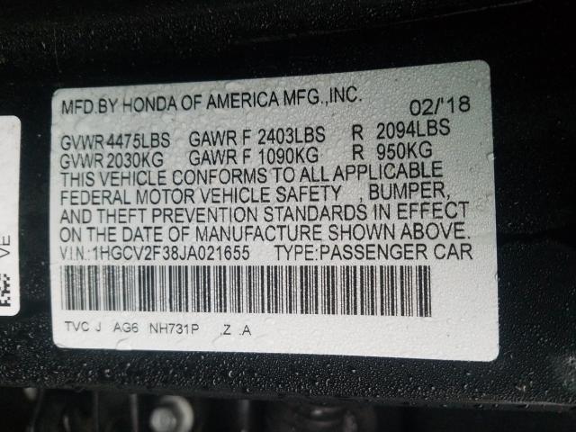 Photo 9 VIN: 1HGCV2F38JA021655 - HONDA ACCORD SPO 