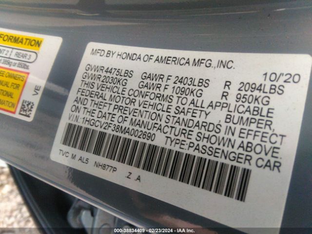 Photo 8 VIN: 1HGCV2F38MA002690 - HONDA ACCORD 