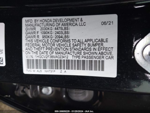 Photo 8 VIN: 1HGCV2F38MA023412 - HONDA ACCORD 