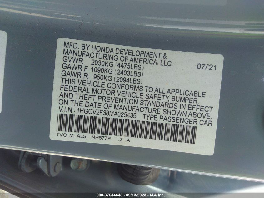 Photo 8 VIN: 1HGCV2F38MA025435 - HONDA ACCORD 