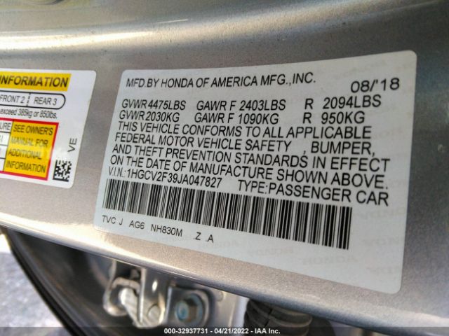 Photo 8 VIN: 1HGCV2F39JA047827 - HONDA ACCORD SEDAN 