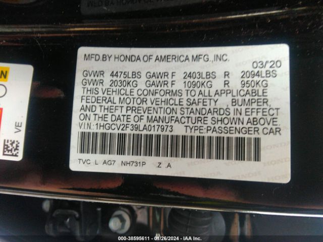 Photo 8 VIN: 1HGCV2F39LA017973 - HONDA ACCORD 