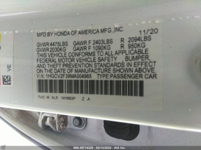 Photo 8 VIN: 1HGCV2F39MA004965 - HONDA ACCORD 