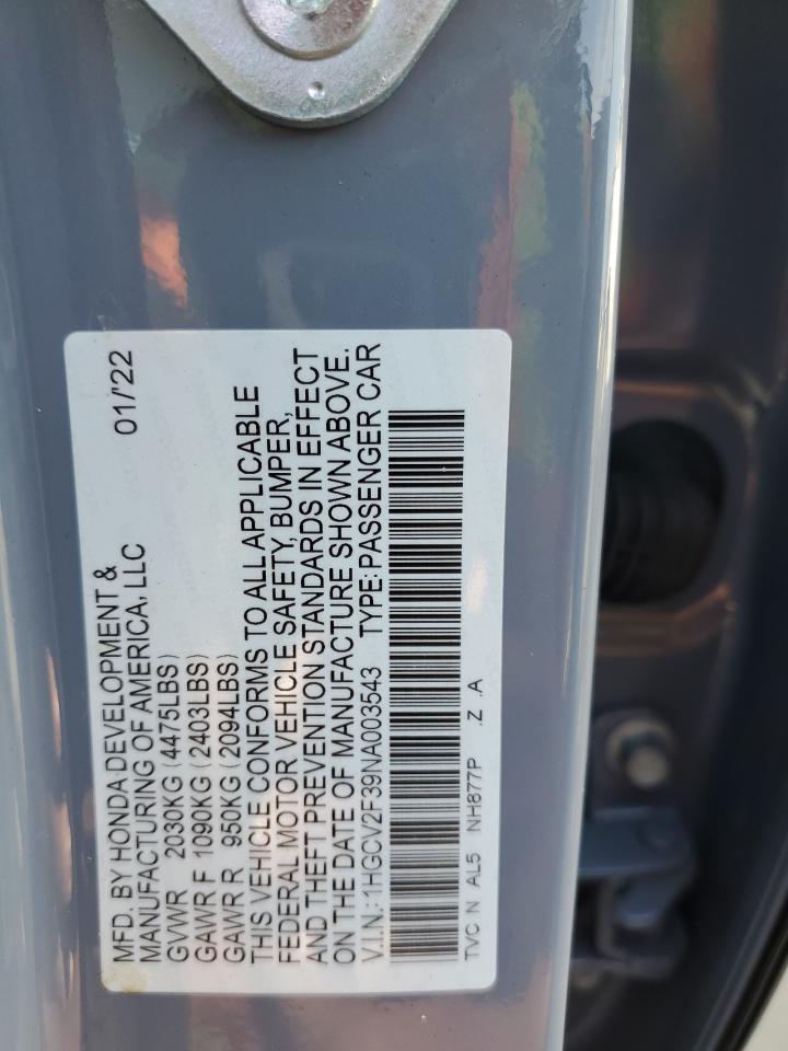 Photo 11 VIN: 1HGCV2F39NA003543 - HONDA ACCORD 