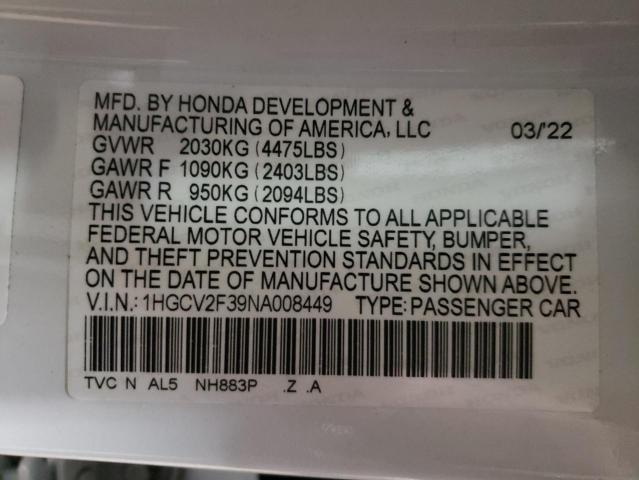 Photo 11 VIN: 1HGCV2F39NA008449 - HONDA ACCORD SPO 