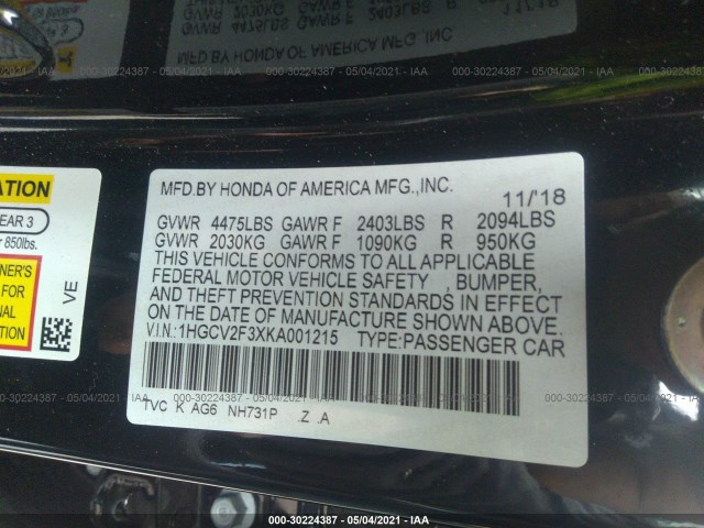 Photo 8 VIN: 1HGCV2F3XKA001215 - HONDA ACCORD SEDAN 