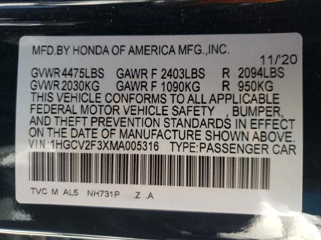 Photo 9 VIN: 1HGCV2F3XMA005316 - HONDA ACCORD SPO 