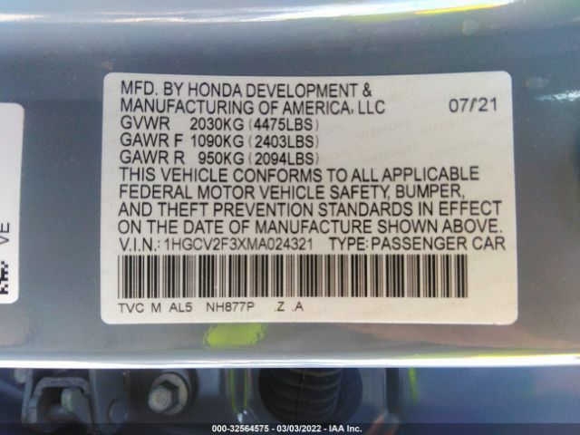 Photo 8 VIN: 1HGCV2F3XMA024321 - HONDA ACCORD SEDAN 