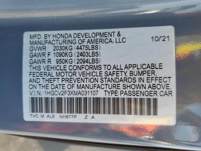 Photo 11 VIN: 1HGCV2F3XMA031107 - HONDA ACCORD SPO 