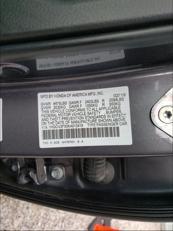 Photo 9 VIN: 1HGCV2F50KA012418 - HONDA ACCORD EXL 