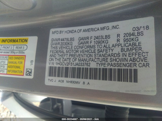 Photo 8 VIN: 1HGCV2F51JA033762 - HONDA ACCORD SEDAN 