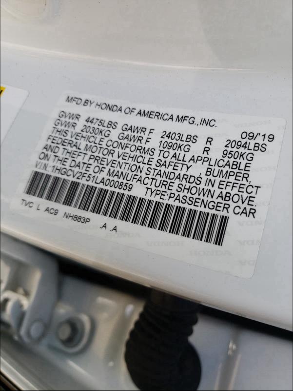 Photo 9 VIN: 1HGCV2F51LA000859 - HONDA ACCORD EXL 